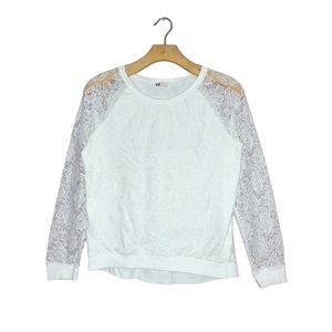 H&M White Floral Lace Long Sleeve Tee Shirt